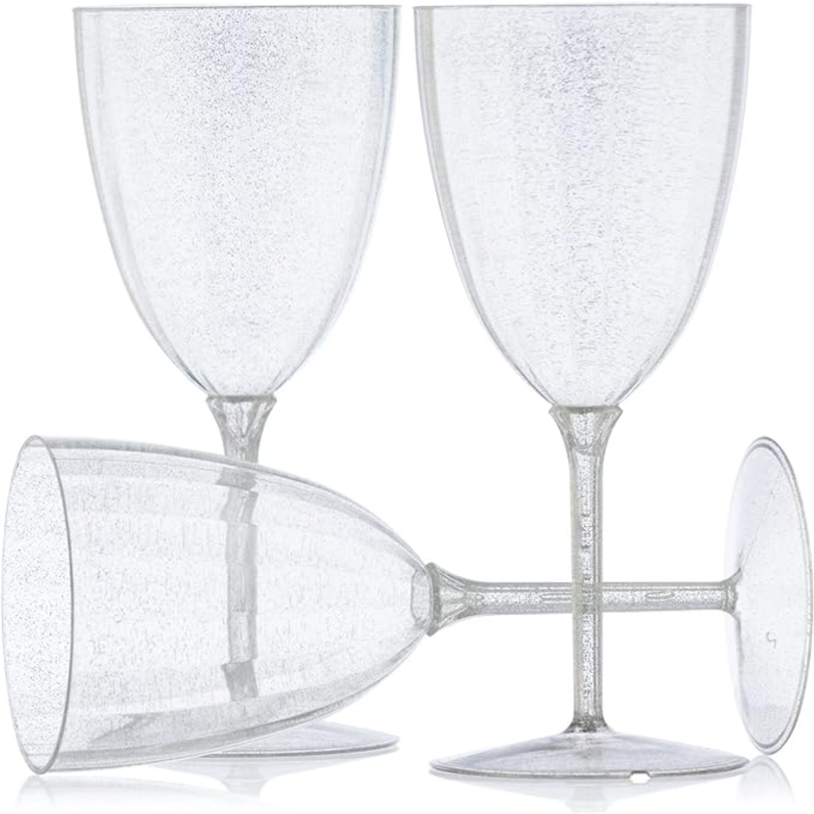 Silver Glitter Disposable Plastic Wine Glasses Goblet 7 oz Cups Nicole Fantini   