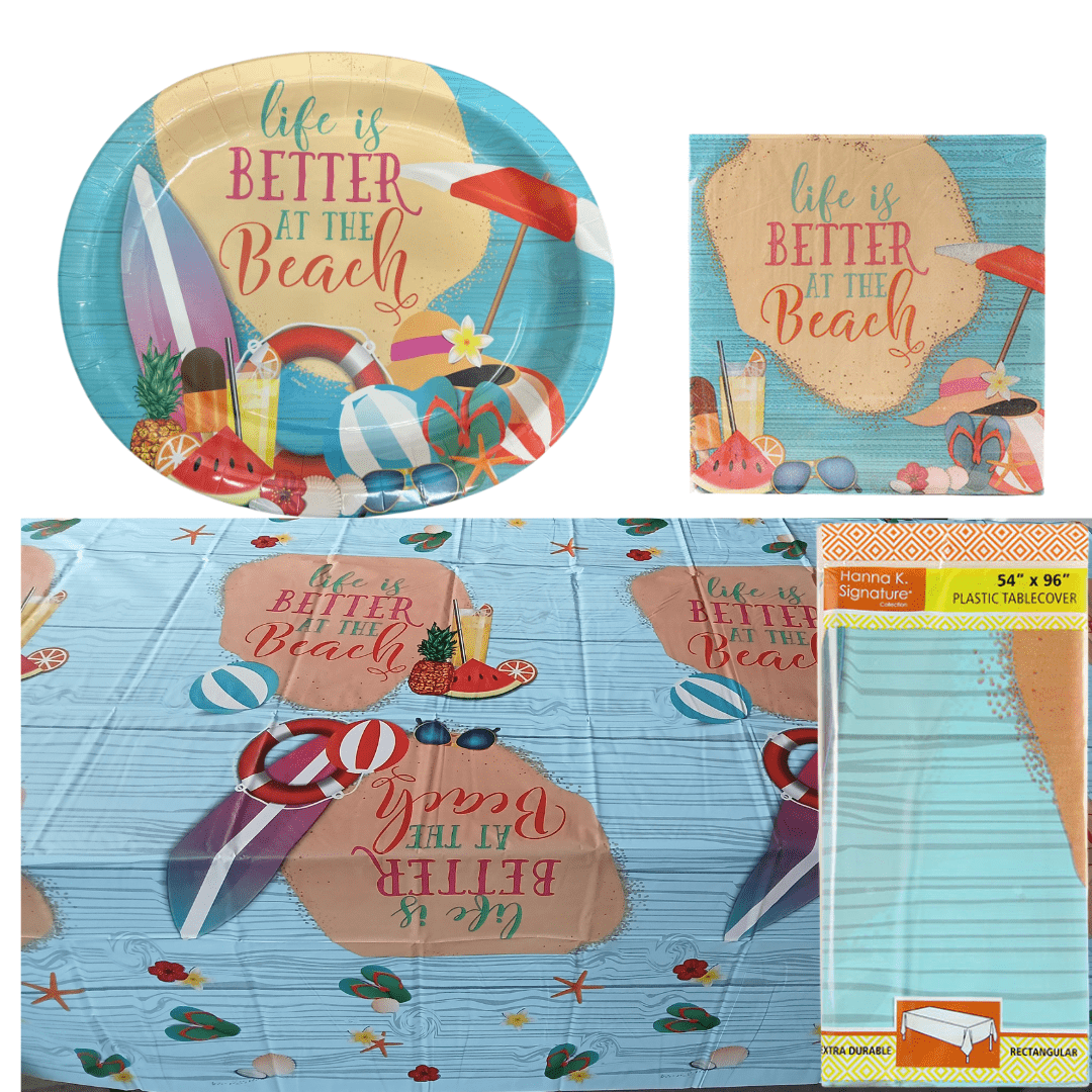 Multicolor Paper Beach-party 54"X96" Rectangular Plastic Cover: 1CT Party Supplies Hanna K Signature