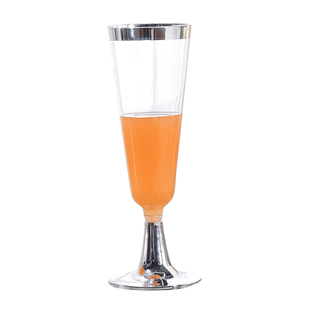 4.5oz Plastic Champagne Flutes With Silver Rim & Bottom Champagne Flutes Lillian Tablesettings