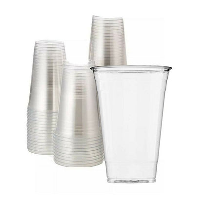 24oz Plastic Clear PET Cups With Flat Lid & Straw, for All Kinds of Beverages Smoothie Cups VeZee Cups 100 Pack 