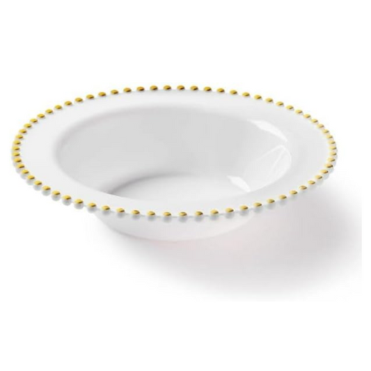 White and Gold  Beaded EXTRA HEAVY Weight / 14oz Round Plastic Bowl  Decorline   