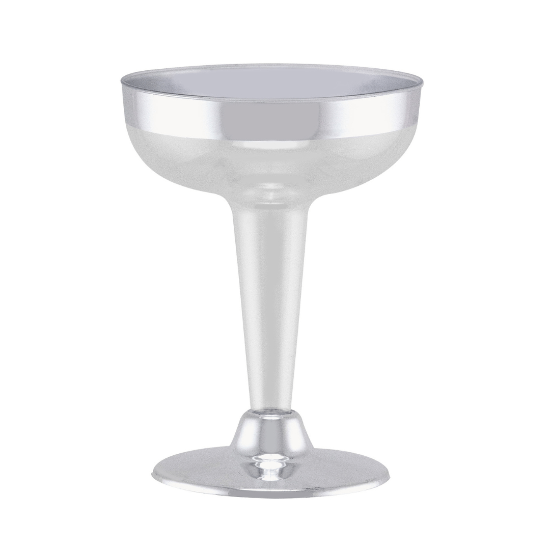 4oz Clear Silver Rim & Bottom Plastic Champagne Cocktail Champagne Flutes Lillian Tablesettings