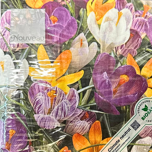 Single Paper Napkins For Decoupage Crocuses Mix Flower Pattern 1 Pack (20 Napkins) Napkins Nouveau   