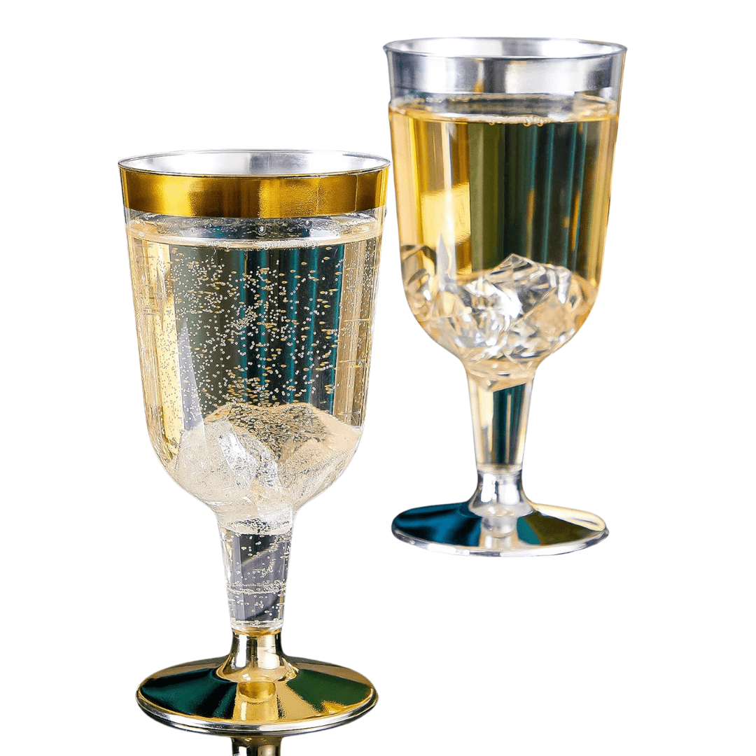 6.5oz Plastic Wine Cups With Silver Rim & Bottom Champagne Glasses Lillian Tablesettings