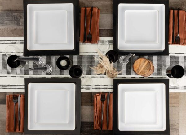 10.75"&7.75" Square White With Gold Rim Plastic Plates COMBO Set-Edge Combo Disposable Plates SIMCHA Collection