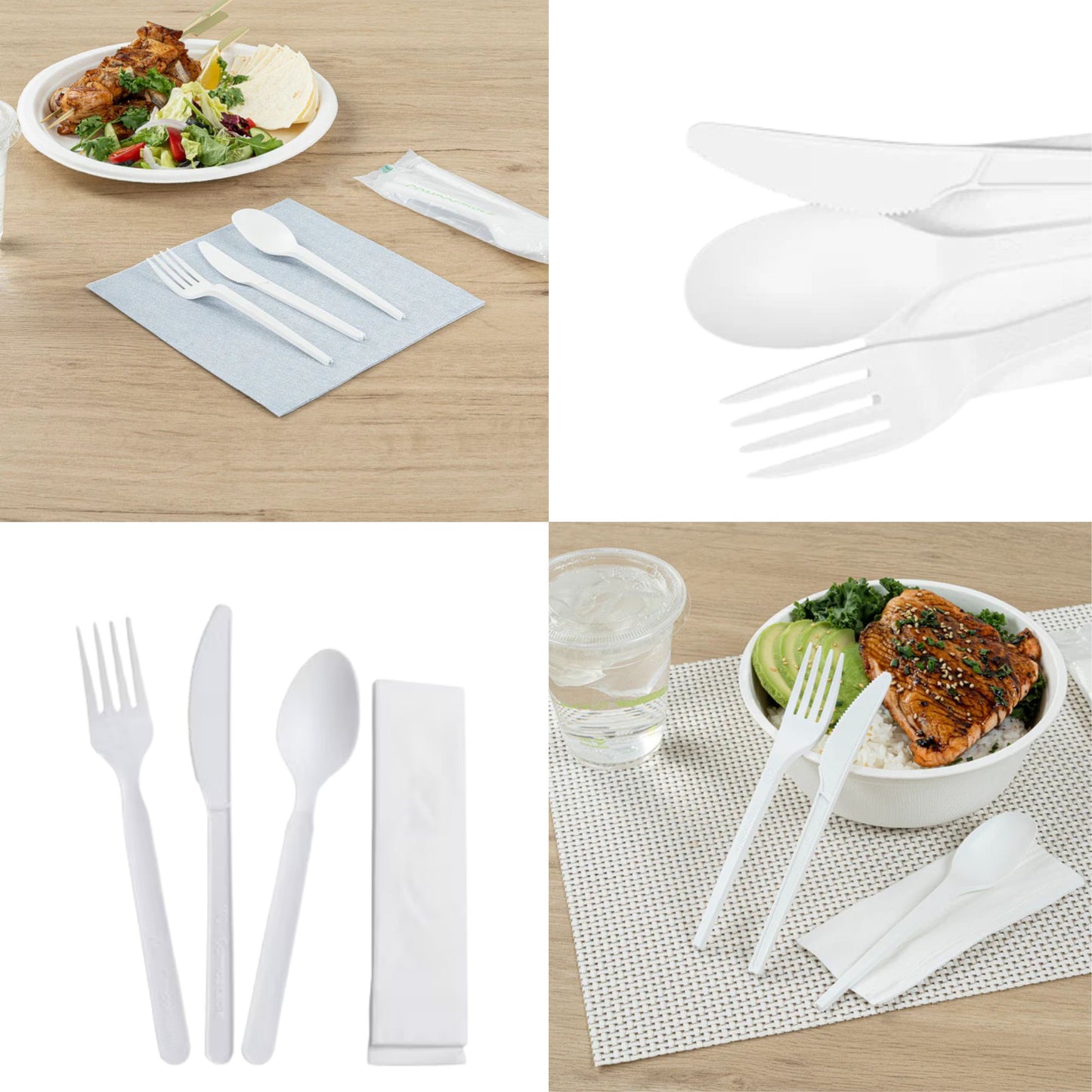 *WHOLESALE* 4 Piece Pack White Plastic Disposable Cutlery Medium Weight 250sets/Case Disposable Cutlery VeZee