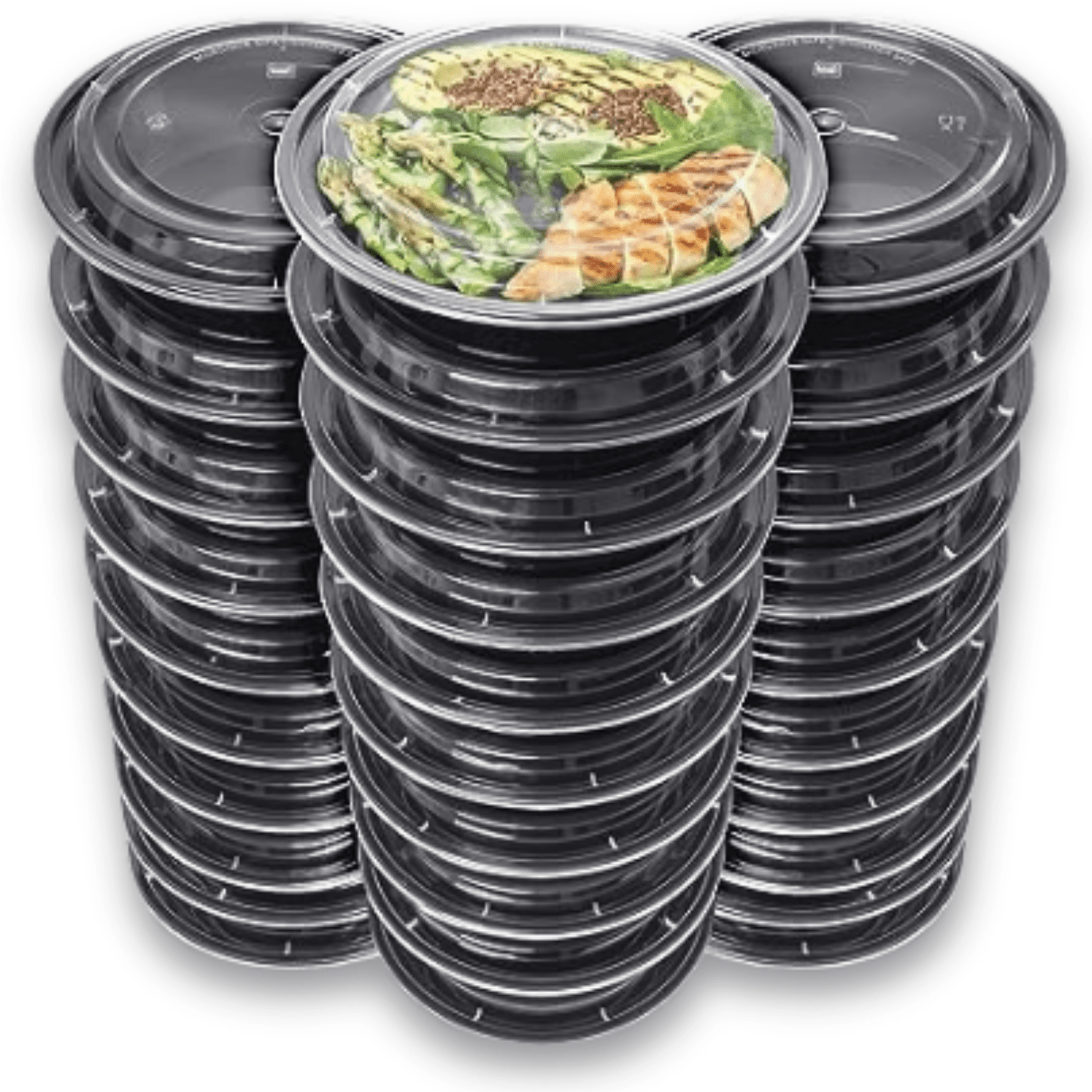 *WHOLESALE* 24oz Black Meal Prep/ Bento Box Round Container with Clear Lid | 150ct/Case Food Storage & Serving VeZee