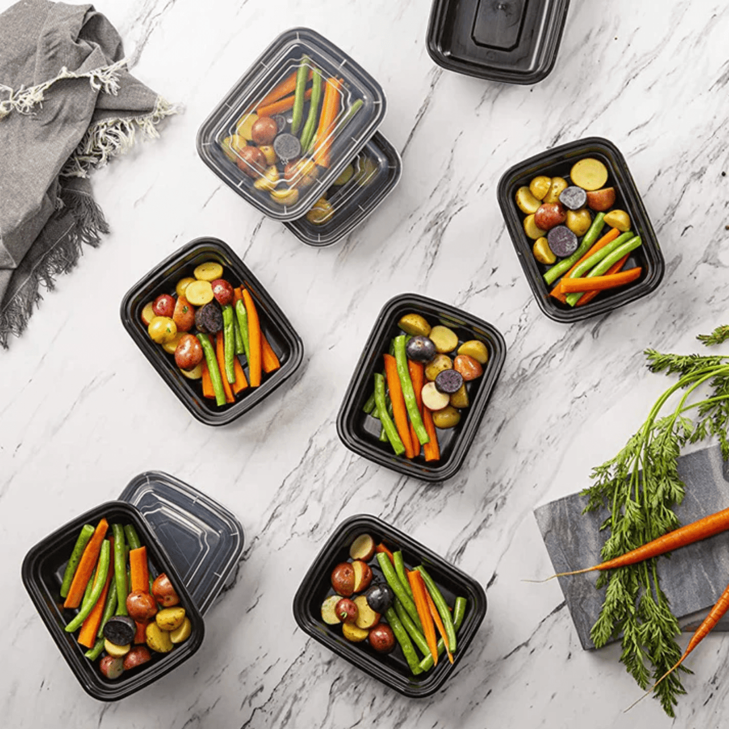 28oz. Black Rectangular Meal Prep / Bento Box Containers with Lids Food Storage & Serving VeZee