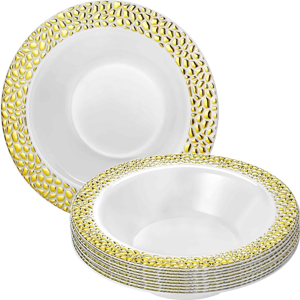 Pebbled 14oz Gold Rim Soup Bowls Elegant Bowls Lillian