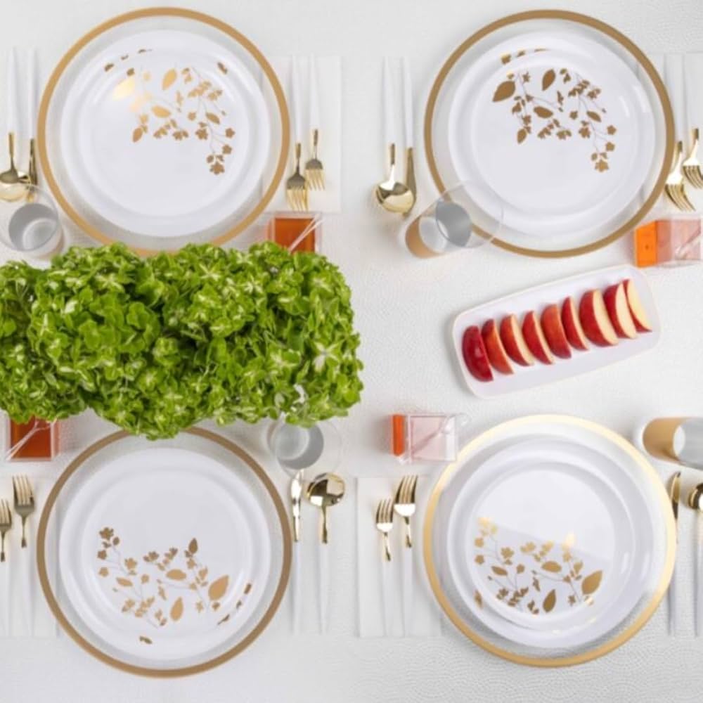 Garden Collection 10" White & Gold Dinner Plates Tablesettings Blue Sky