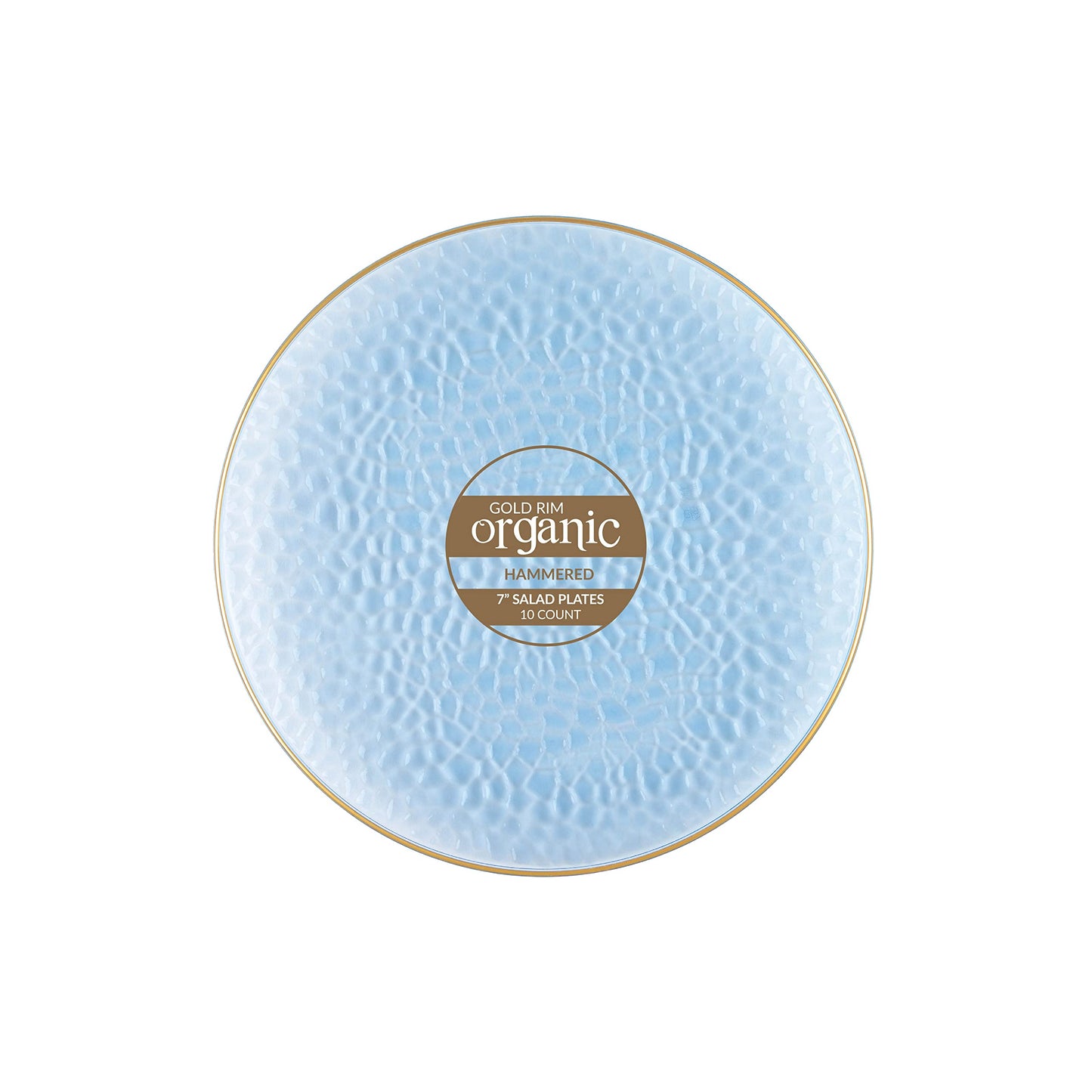 Organic Hammered 7" Blue with Gold Rim Appetizer/Dessert Plates Tablesettings Blue Sky