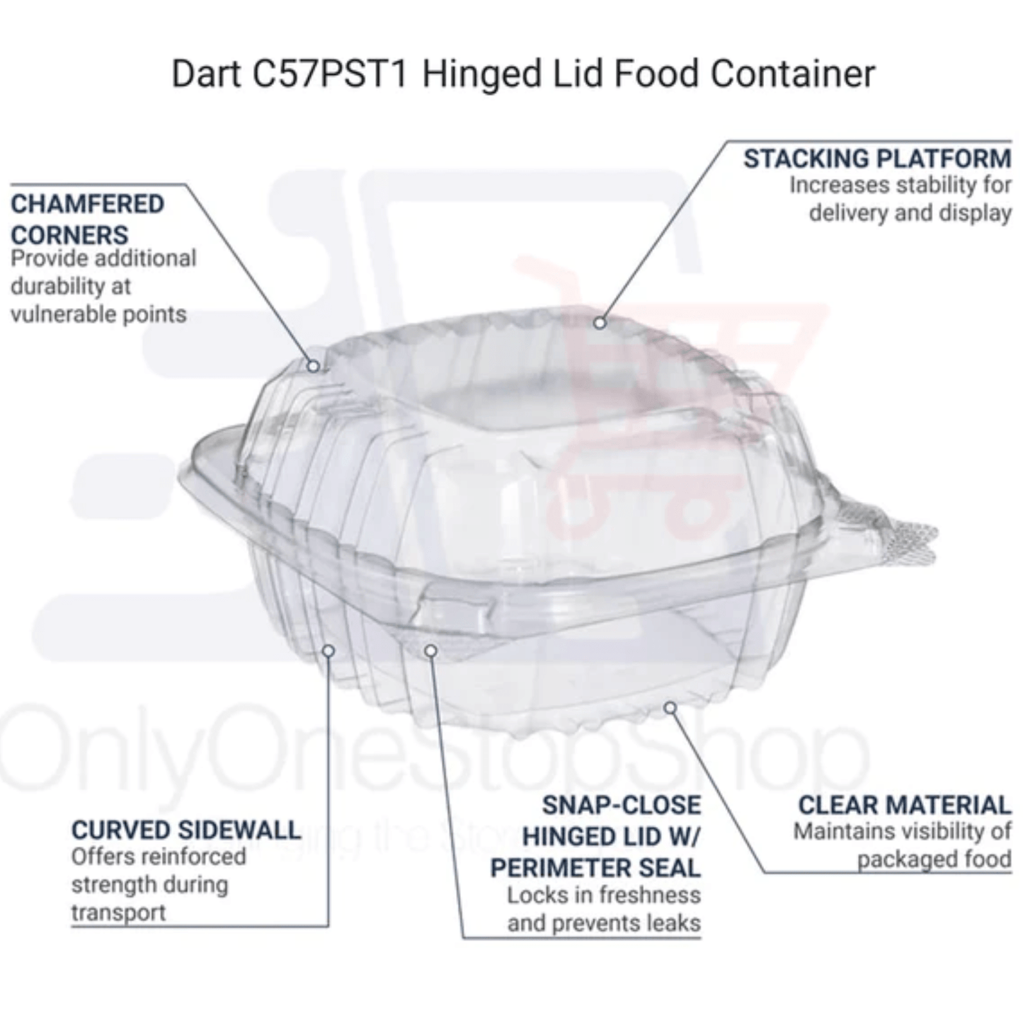 DART Model # C57PST1| ClearSeal Hinged Lid Plastic Container Clearseal Dart