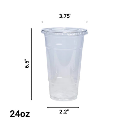 24oz Plastic Clear PET Cups With Flat Lid & Straw, for All Kinds of Beverages Smoothie Cups VeZee   