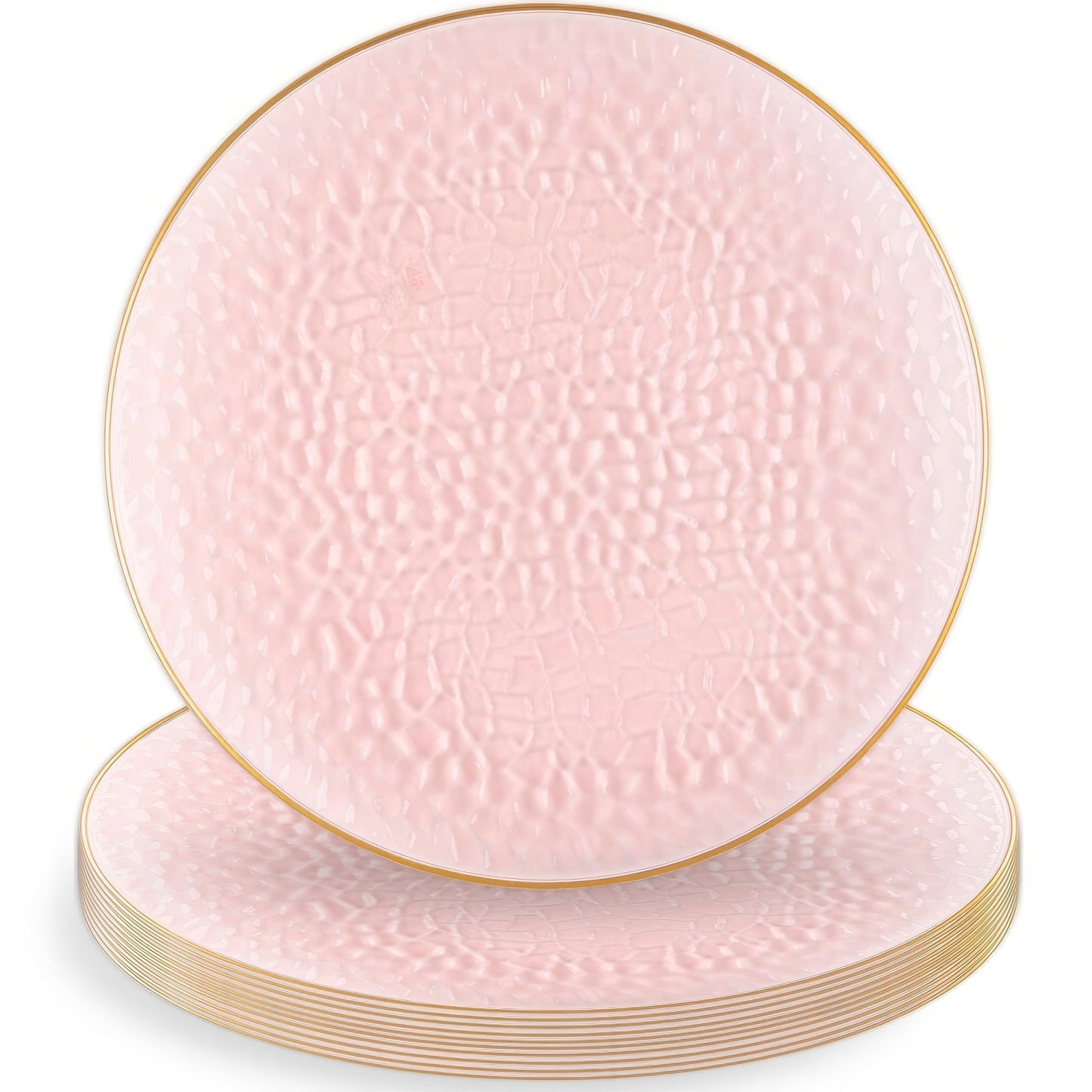 Organic Hammered 10" Pink with Gold Rim Dinner Plates Tablesettings Blue Sky
