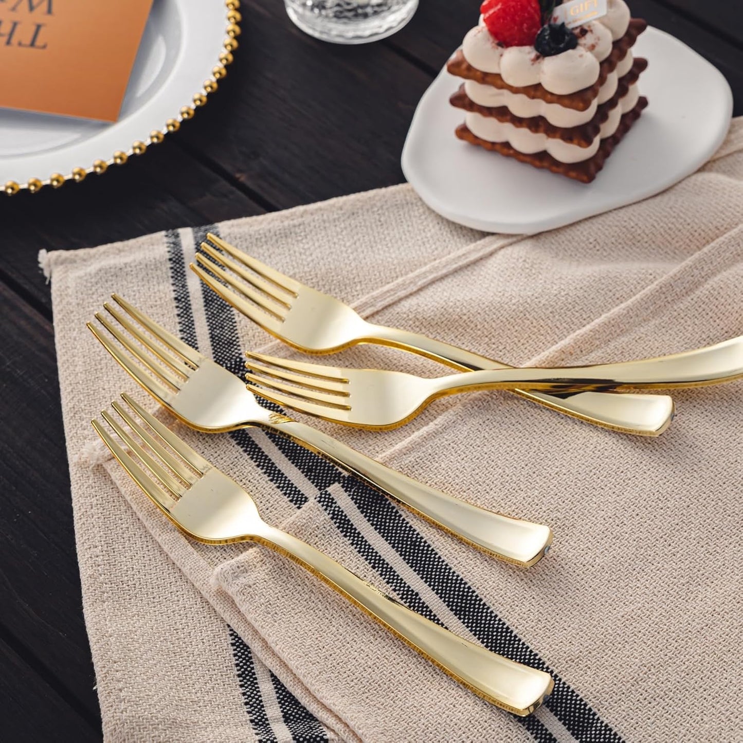 *BULK* Premium Extra Heavy Weight Plastic Gold Polished Forks Tablesettings Lillian