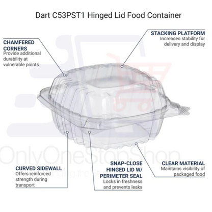 DART Model # C53PST1| ClearSeal Hinged Lid Plastic Container Salad Containers Dart   