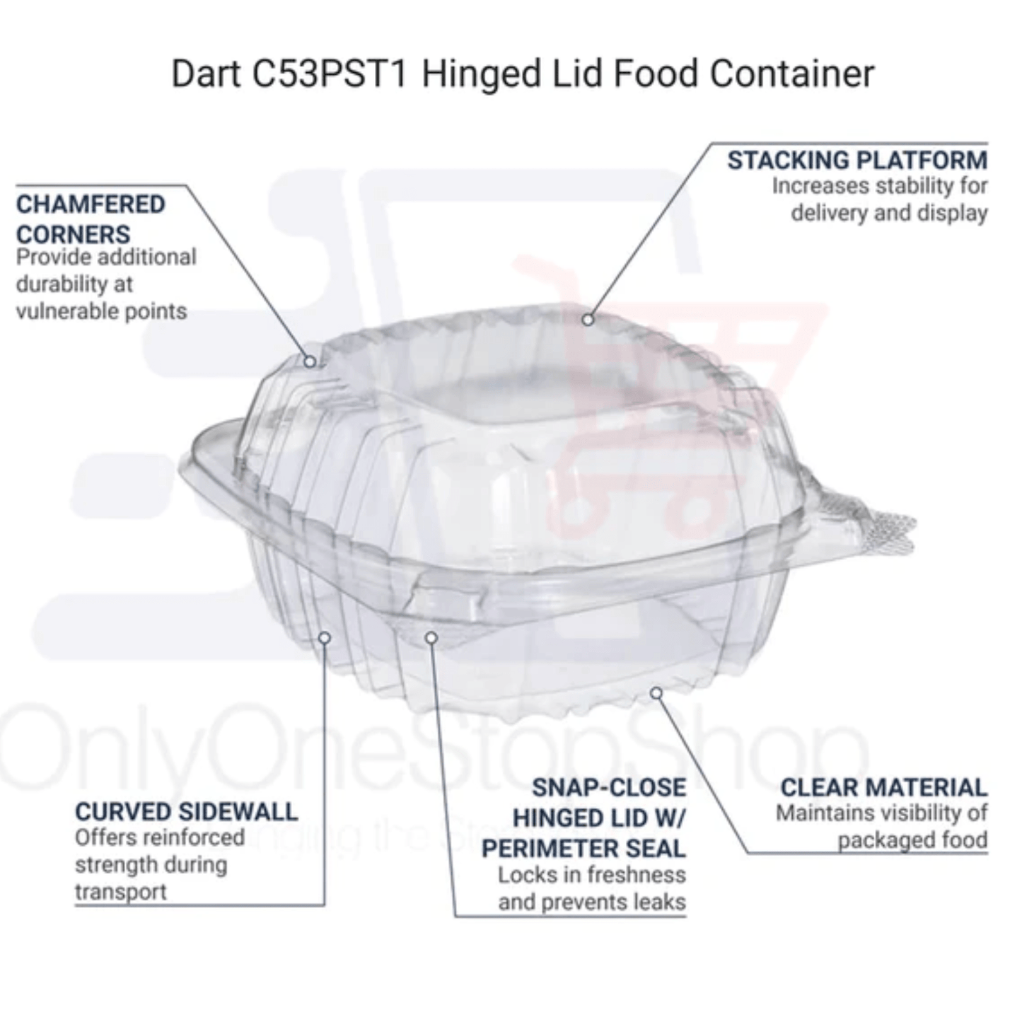 DART Model # C53PST1| ClearSeal Hinged Lid Plastic Container Salad Containers Dart