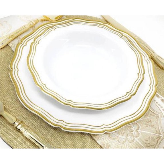 Aristocrat Collection 7.5" White & Gold Plastic Soup Bowls 10CT Tablesettings Decorline