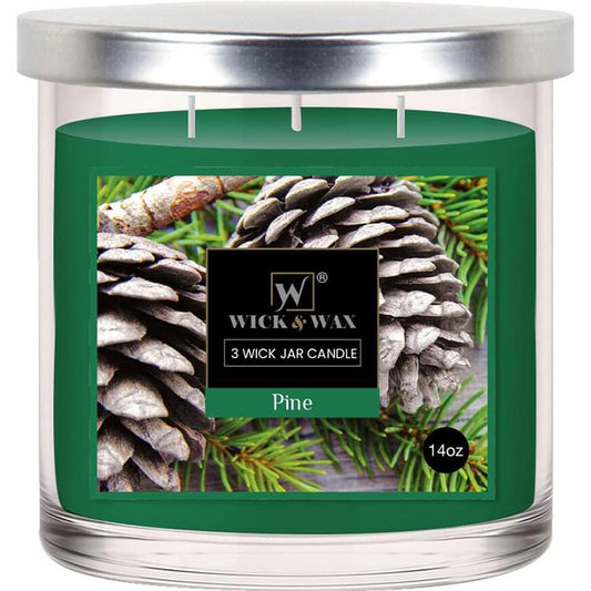 Pine Scented Jar Candle (3-wick) - 14oz.  WICK & WAX   