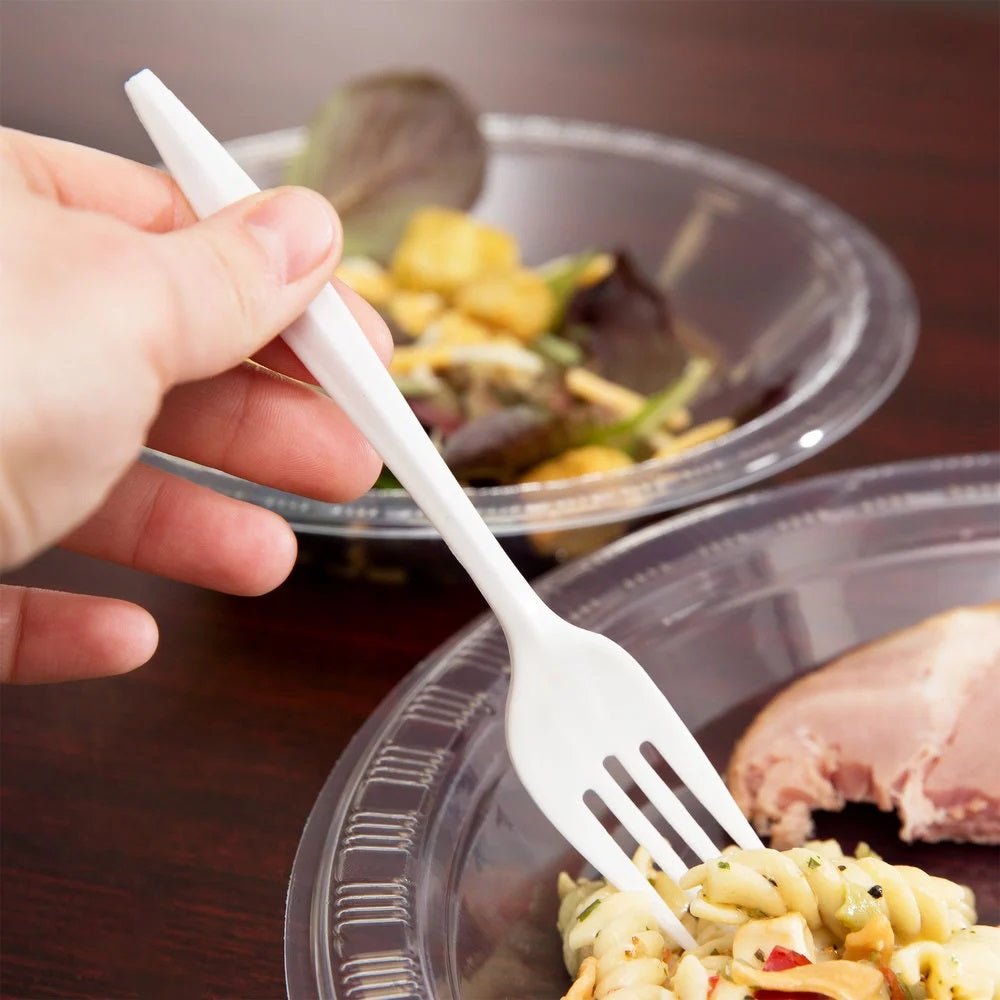 *BUY BULK* Plastic Cutlery Forks Medium Weight Disposable White Cutlery VeZee
