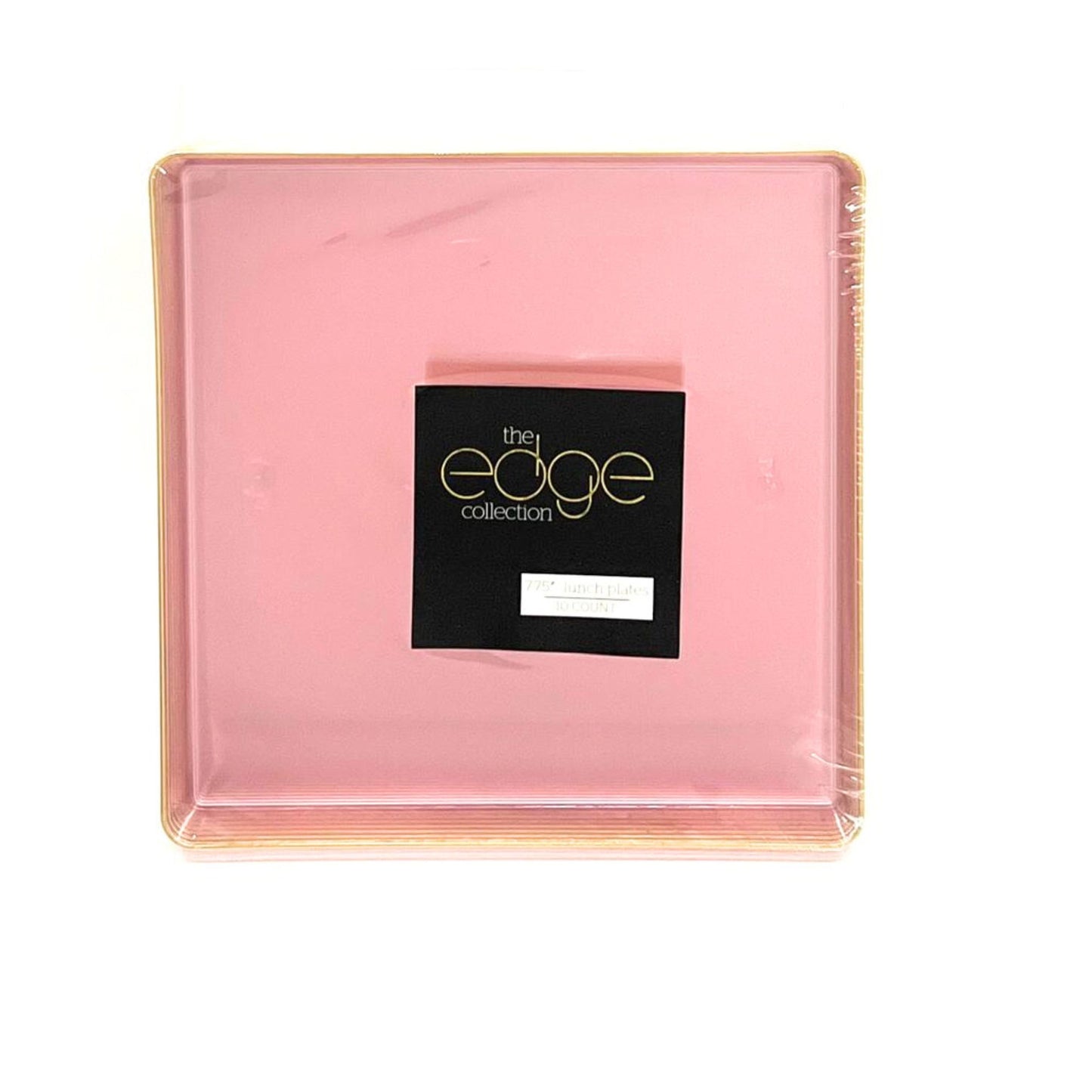 Edge 7.75" Transparent Pink with Gold Rim Square Dessert Plastic Plates Disposable Plates SIMCHA Collection