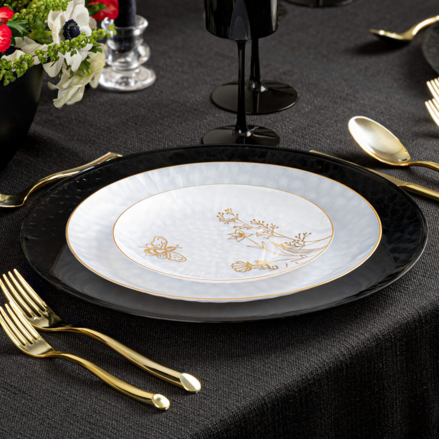 7"&10" White & Gold Plastic Plates Combo Set-Honey Bee Combo Disposable Plates SIMCHA Collection