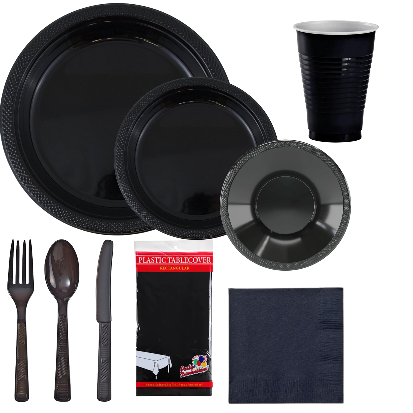 COMBO-PARTY SET: BLACK-Complete Disposable Dining Solution for Your Event Disposable Tableware Hanna K Signature