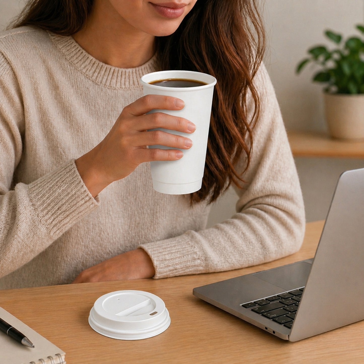 *Buy Bulk* 16oz Disposable White Poly Paper Cups with White Dome Lids Hot & Cold Paper Cups VeZee