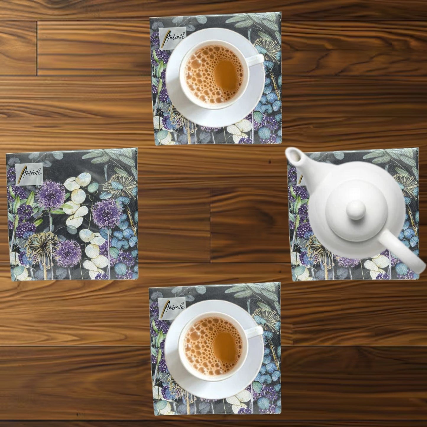 Ambiente 13" x 13" 3-Ply Floral Design with Purple & Green Tones Tissue Napkins: 20 Count Napkins Ambiente