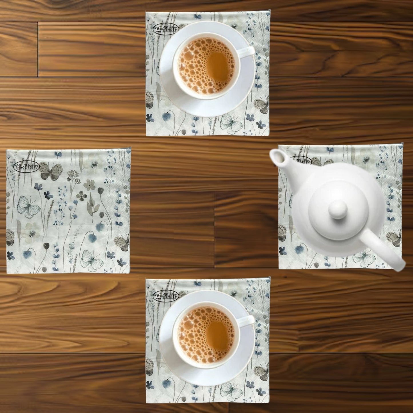 13" x 13" 3-Ply Premium Floral & Butterfly Design Tissue Napkin: 20 Count Napkins Ti-Flair