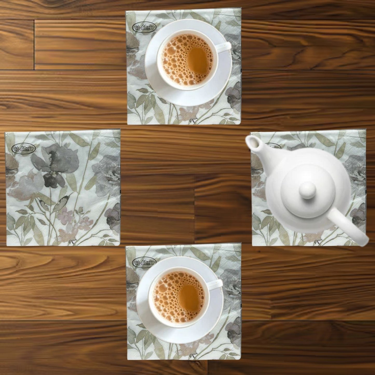 13" x 13" 3-Ply Premium Elegant Floral Design Tissue Napkin: 20 Count Napkins Ti-Flair