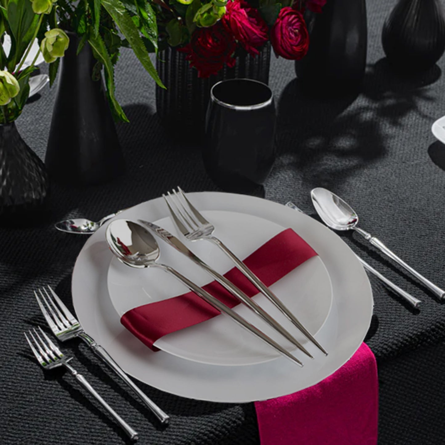 Stemless Plastic Wine Goblet 12oz Black / Silver Rim 6CT Wine Goblets Decorline