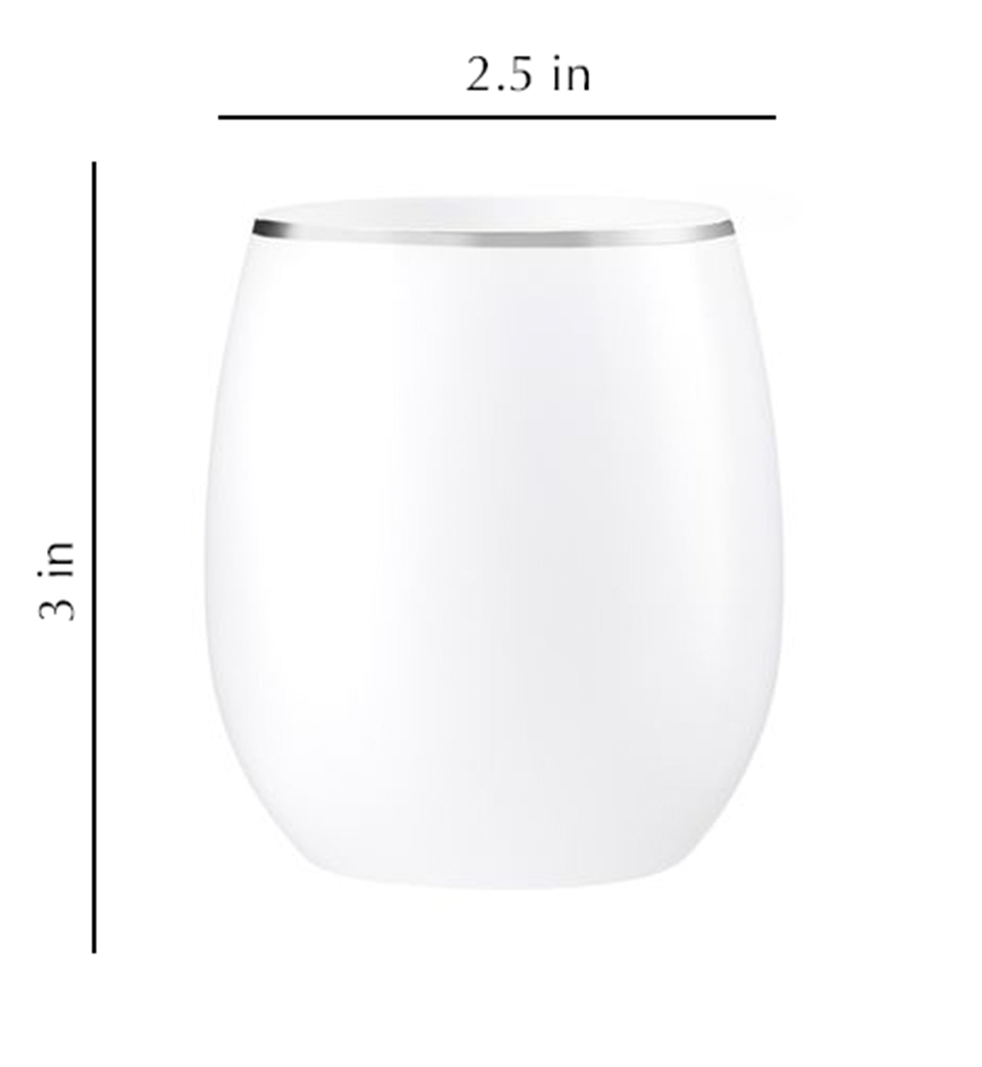 Stemless Plastic Wine Goblet 12oz White / Silver Rim  Decorline   