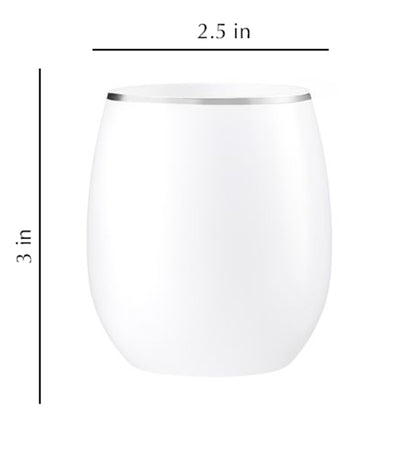 Stemless Plastic Wine Goblet 12oz White / Silver Rim  Decorline   