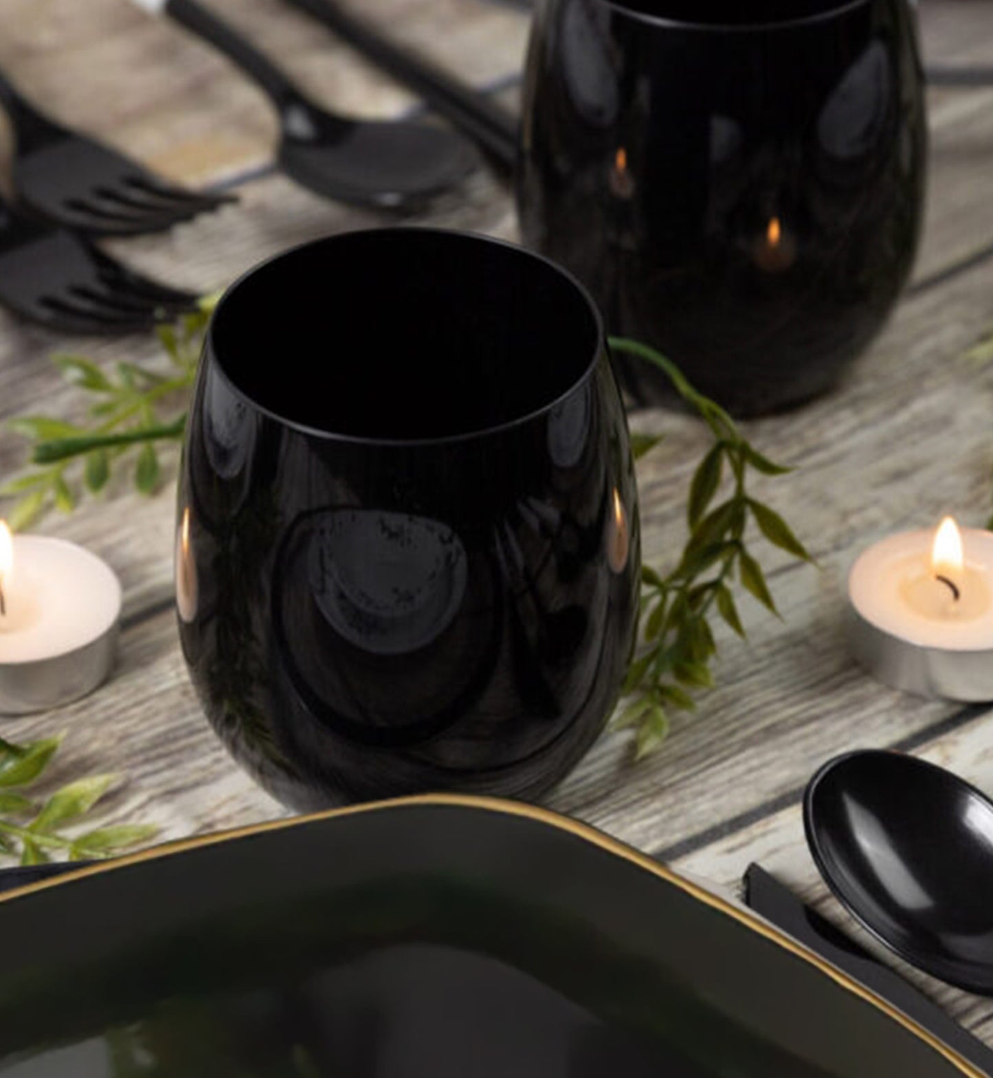 16oz Stemless Plastic Disposable Wine Goblet Black Wine Goblets Decorline