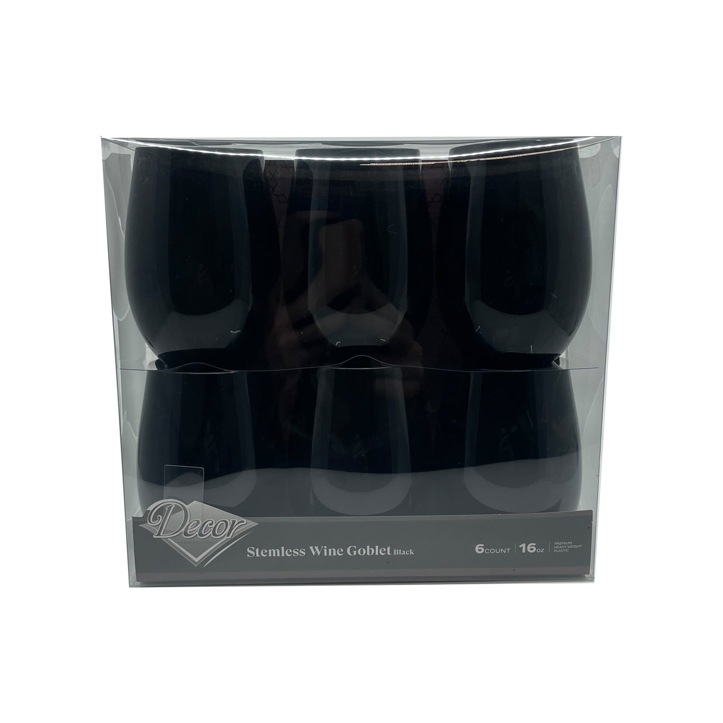 Stemless Plastic Wine Goblet 16oz Black  Decorline   