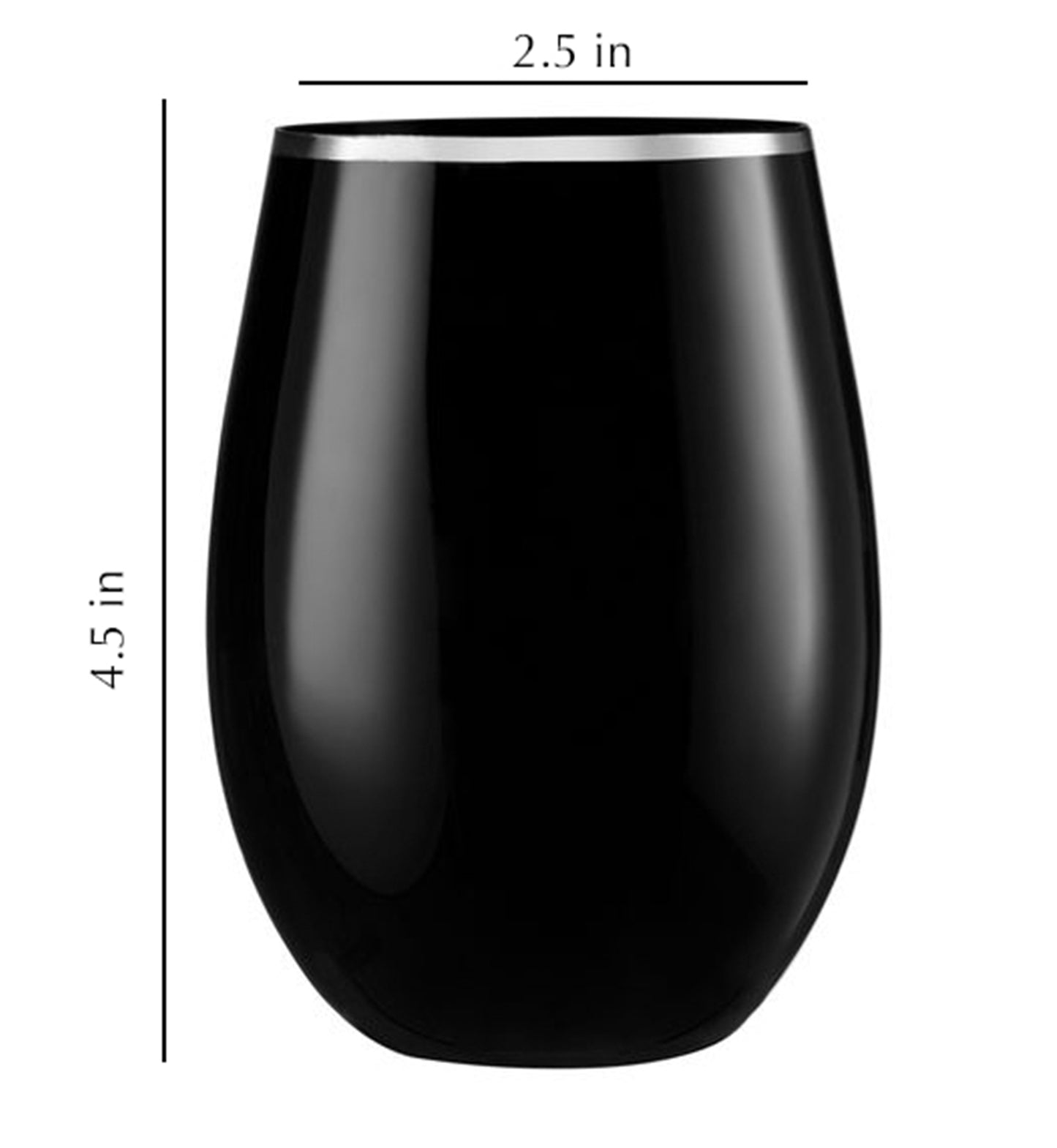 Stemless Plastic Wine Goblet 16oz Black / Silver Rim  Decorline   