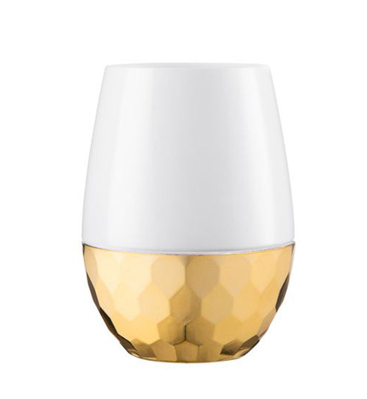 Stemless Plastic Hammered Wine Goblet 16oz White / Gold Bottom  Decorline   