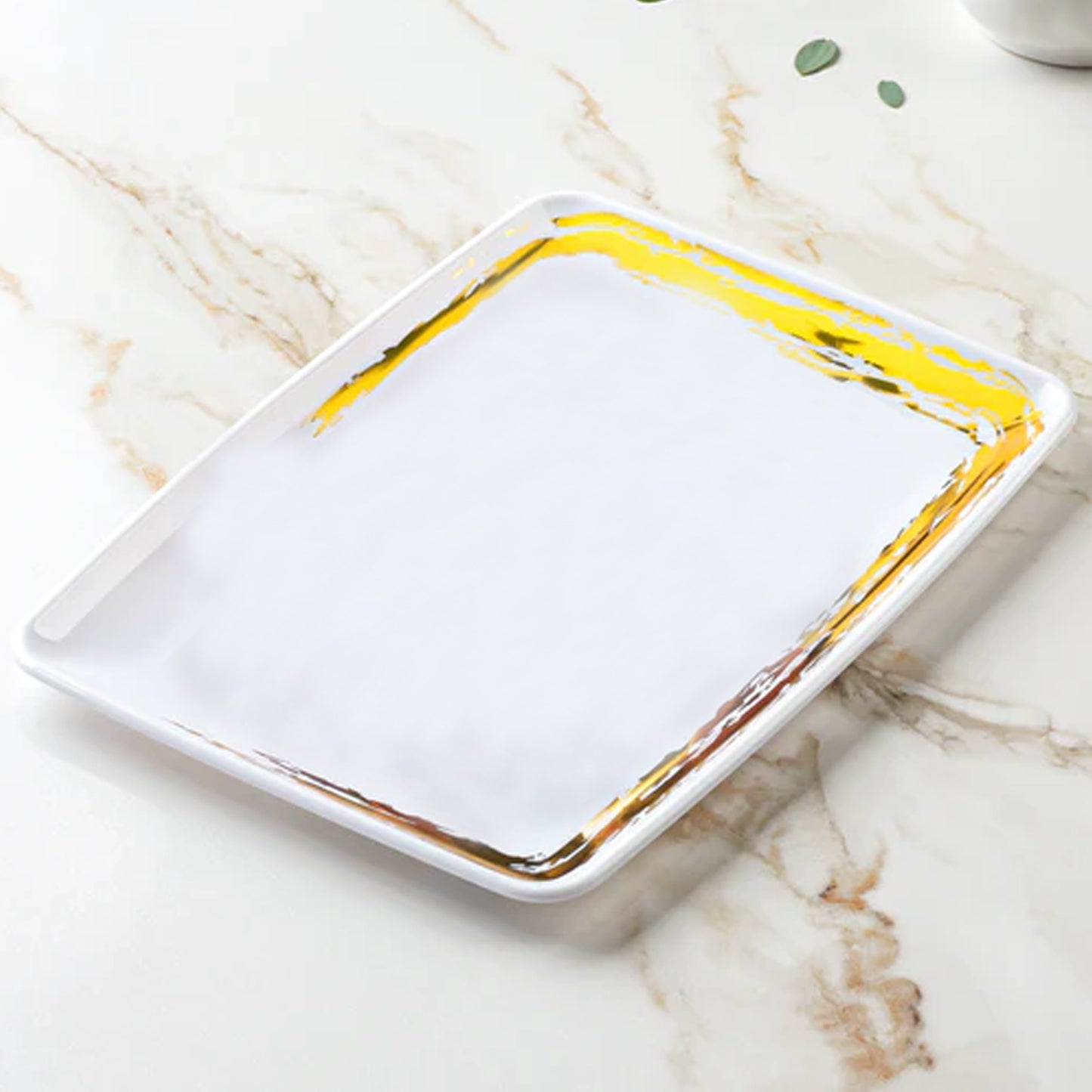 Whisk Collection 8" x 11" White Rectangle Serving Plastic Tray Gold Accent 2CT Decorline
