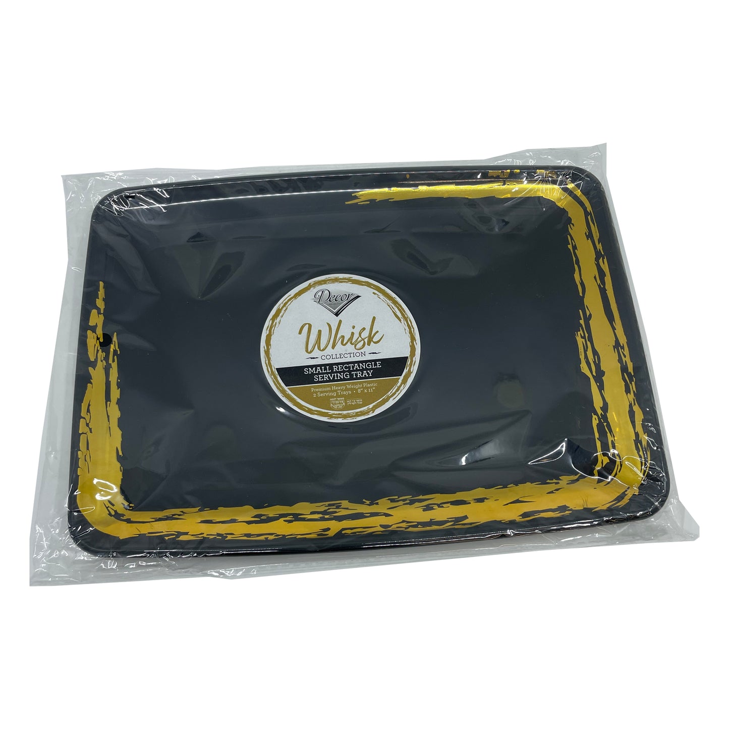 Whisk 8" x 11" Black Gold Accent Rectangle Serving Plastic Disposable Tray 2 Pack Disposable Serving Trays Decorline