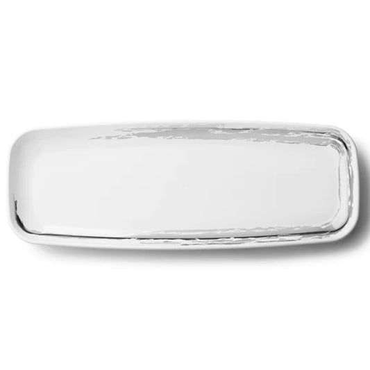 Whisk Collection Plastic White Oval Serving Tray Silver Accent 6.5" x 17.5"  Decorline   