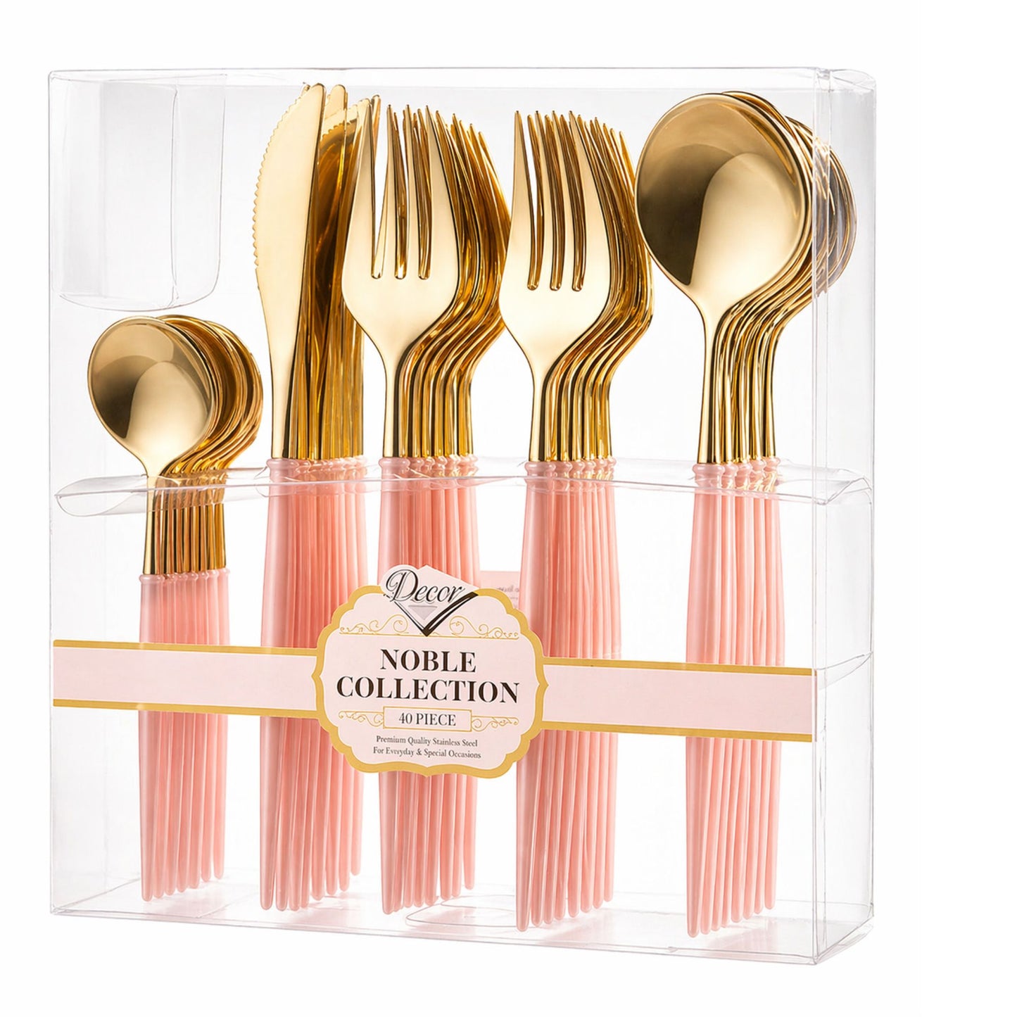 Noble Gold Top/Pink Bottom Plastic Cutlery Set 40 Pack Cutlery Set Decorline