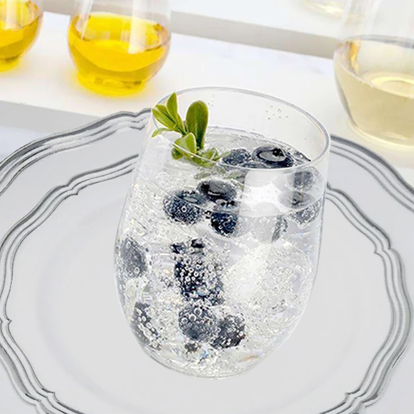 16oz Stemless Clear Disposable Plastic Wine Goblet Wine Goblets Decorline