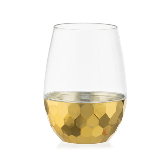 Stemless Hammered Wine Goblet 16oz Clear / Gold Bottom  Decorline   