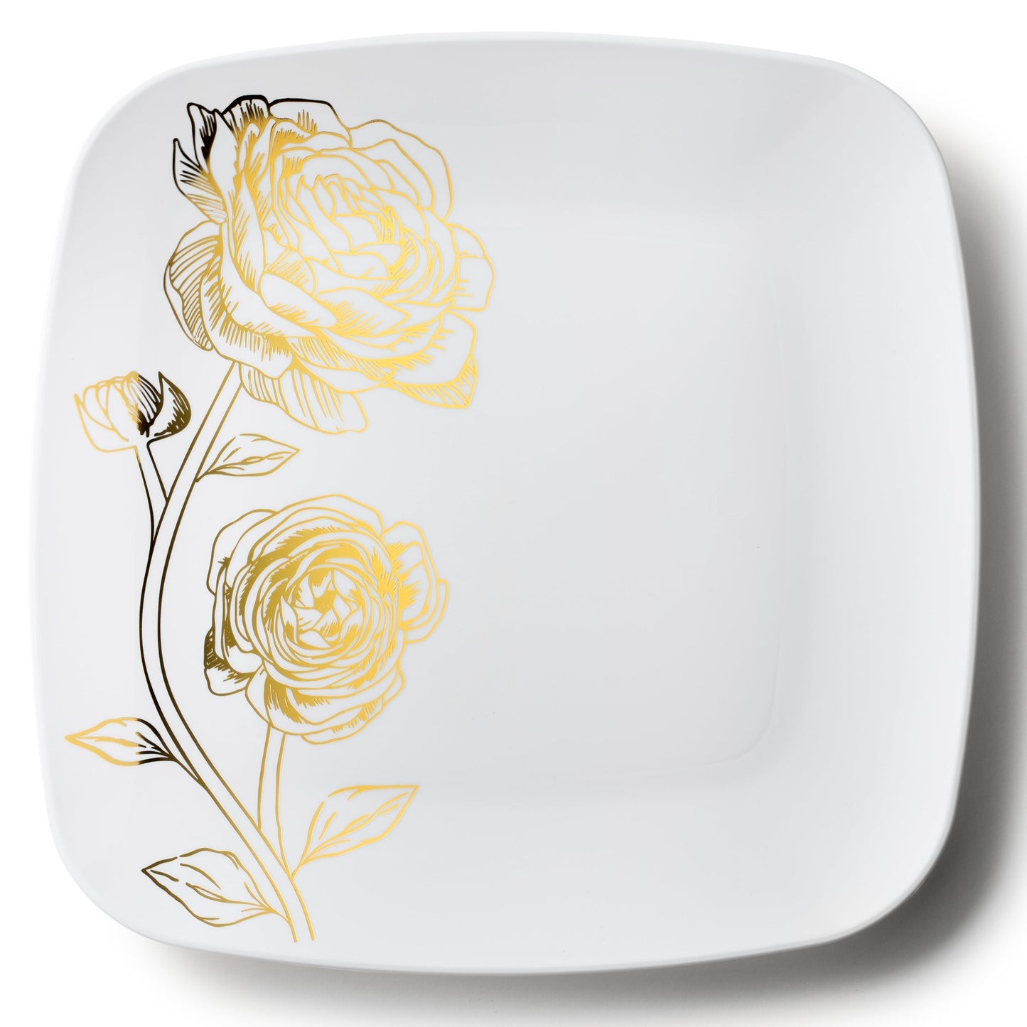 White and Gold Square Plastic Plates 7"- Peony  Decorline   