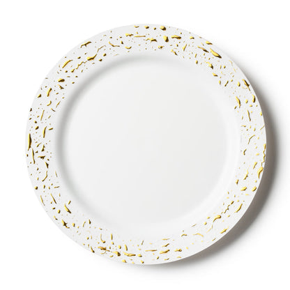 White and Gold Round Plastic Plates 7"- Pebbled White and Gold Round Plastic Plates 10" - Pebbled 10 Count Decorline   