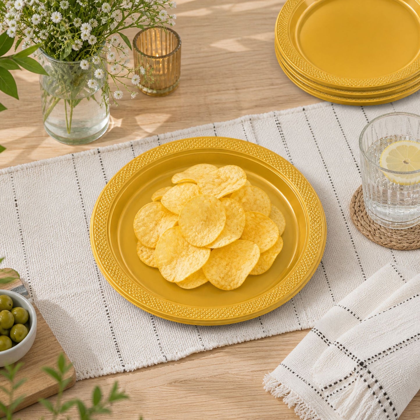 10" & 7" Gold Disposable Plastic Plates Combo Set Disposable Plates Hanna K Signature