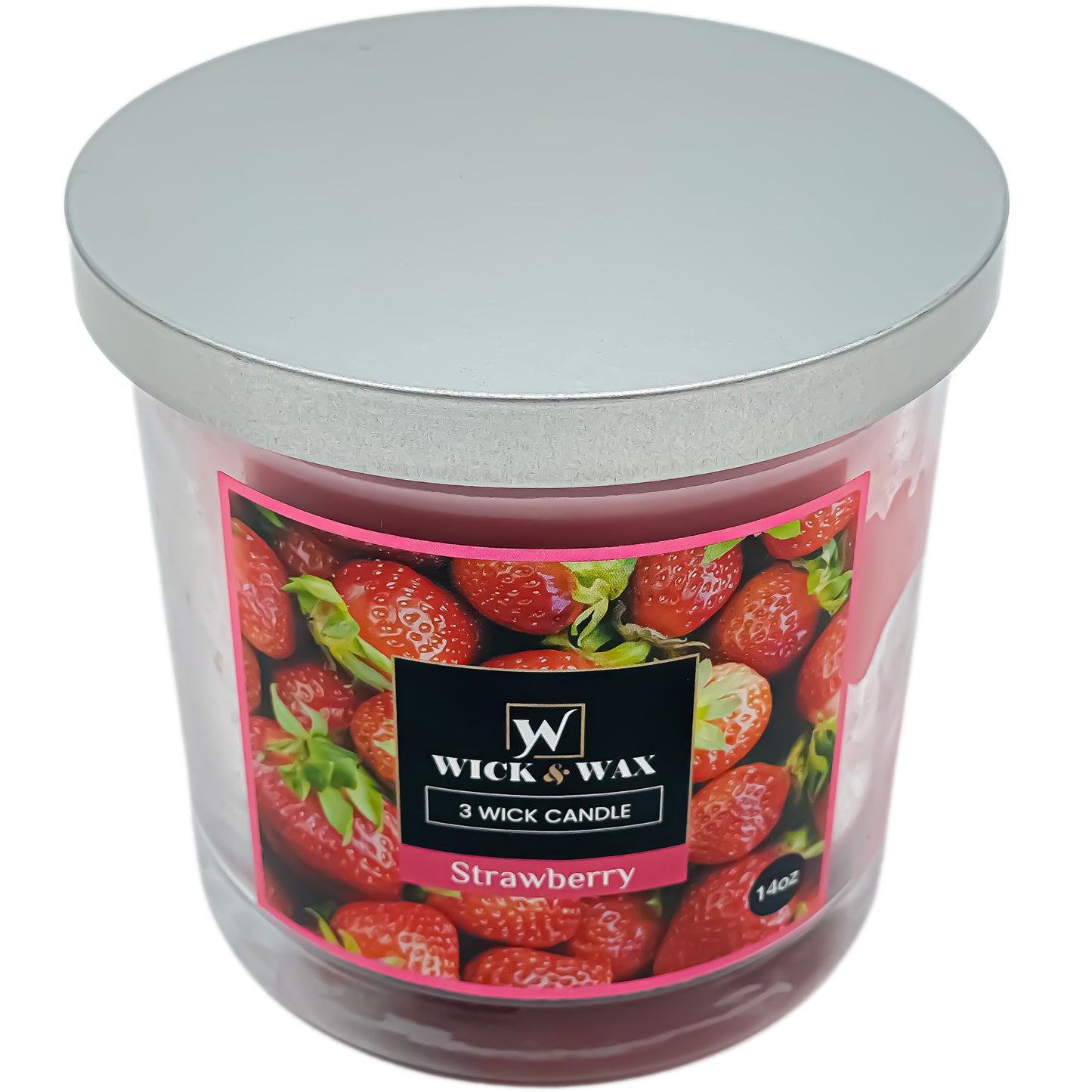 Strawberry Scented Jar Candle (3-wick) - 14oz. WICK & WAX