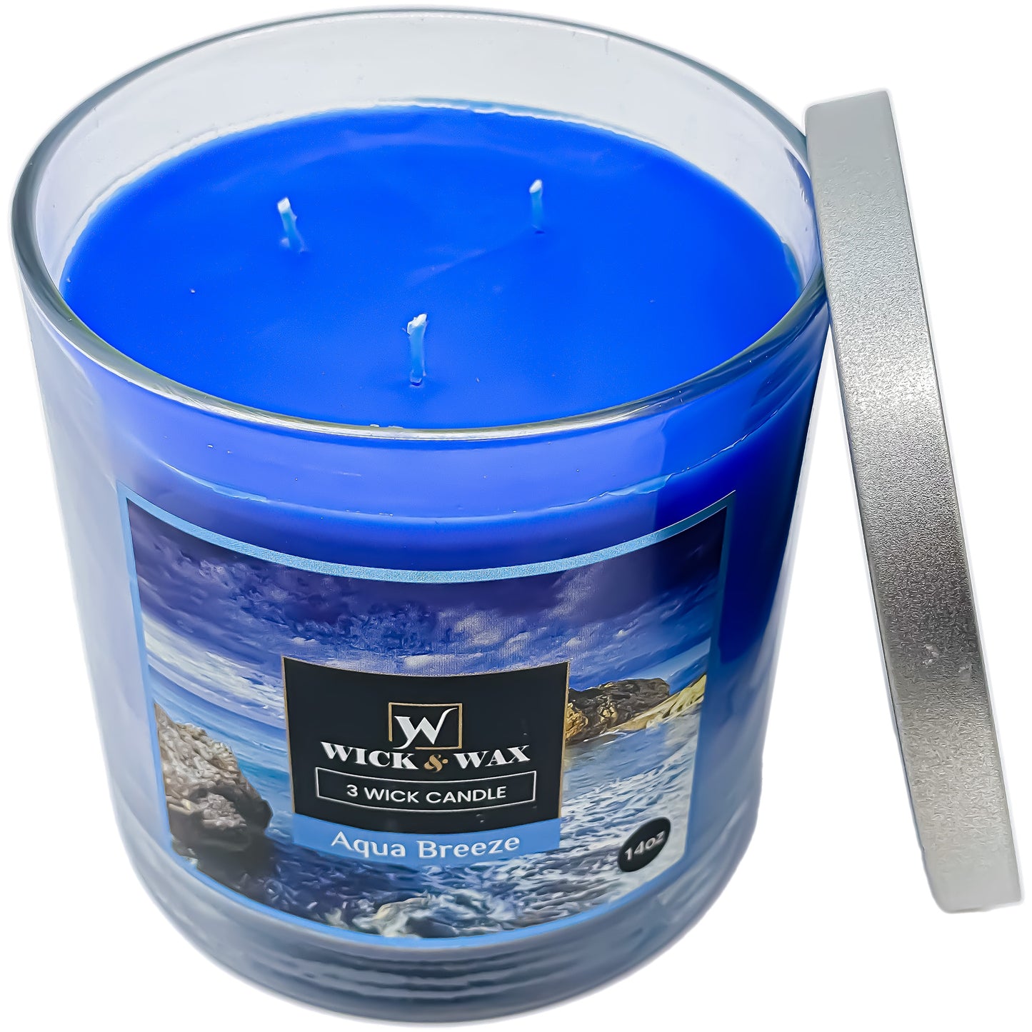 Aqua Breeze Scented Jar Candle (3-wick) - 14oz. WICK & WAX