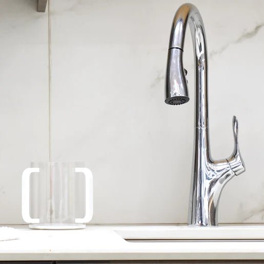 Clear Lucite Wash Cup with White Base and Handles King Zak